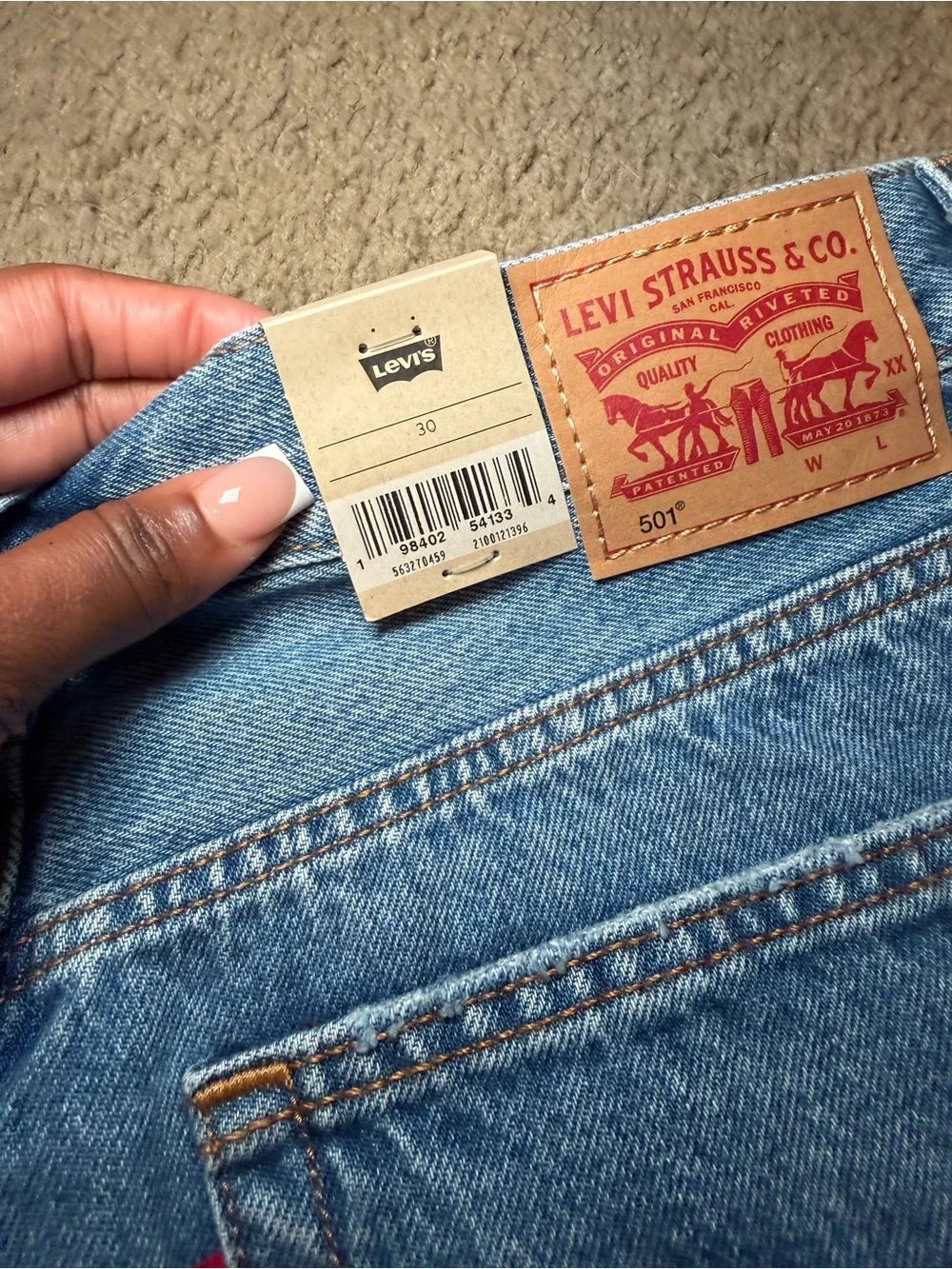 Levi's Blue Distressed High-Rise Jean Shorts - Picture 3 of 3